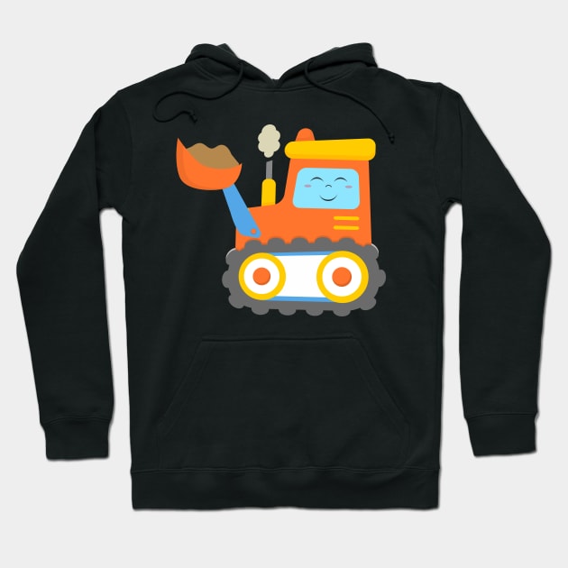 Orange Excavator Bulldozer Construction Machinery for Kids Hoodie by samshirts